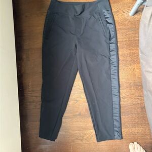 Athleta black pants with Satin Side Stripes